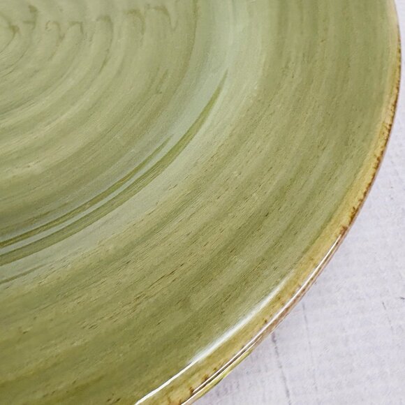 Tabletops RUSTICO OLIVE Green Hand Painted Swirl Stoneware Dinner Plates Set 2 - Picture 10 of 15